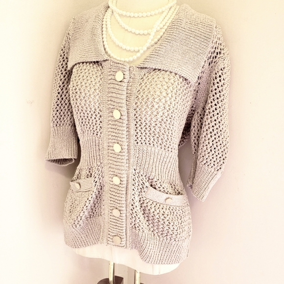 WHITE HOUSE BLACK MARKET SUBTLE METALLIC SWEATER - Picture 4 of 9